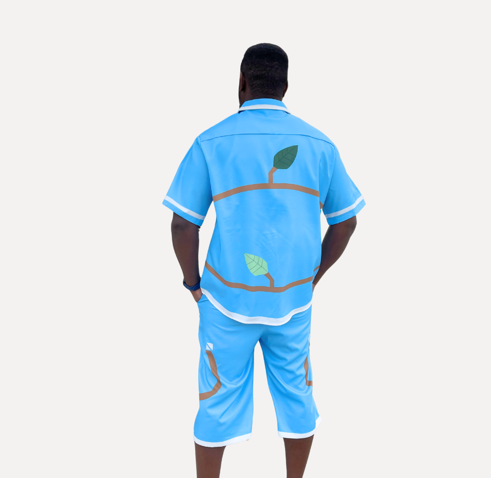 OpenlyBold Men's Short-Sleeve Shirt & Drawstring long Shorts: SKY-BLUE