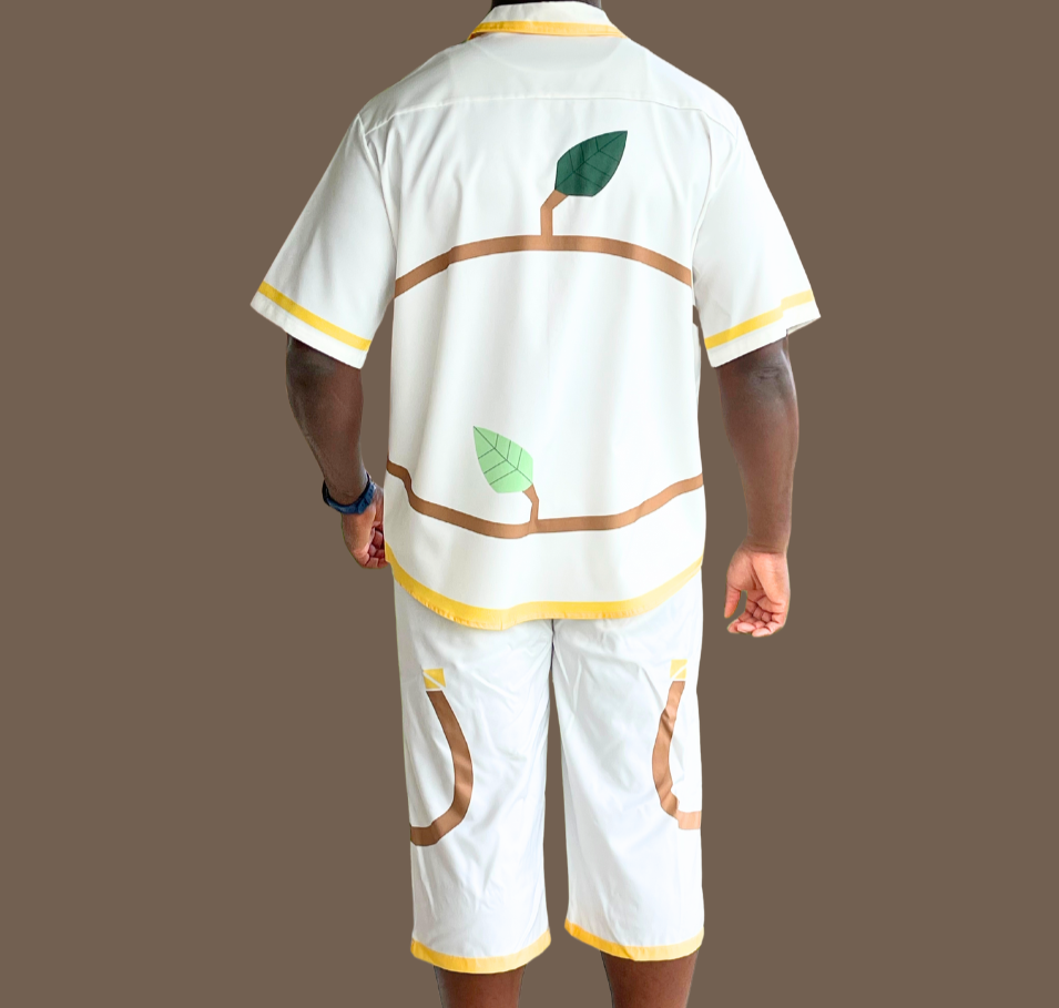 OpenlyBold Men's Short-Sleeve Shirt & Drawstring long Shorts: WHITE