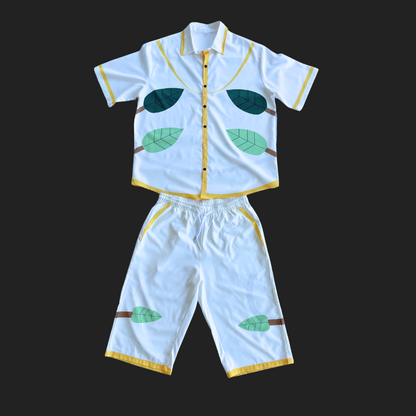 OpenlyBold Men's Short-Sleeve Shirt & Drawstring long Shorts: WHITE