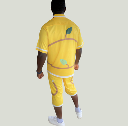 OpenlyBold Men's Short-Sleeve Shirt & Drawstring long Shorts: YELLOW