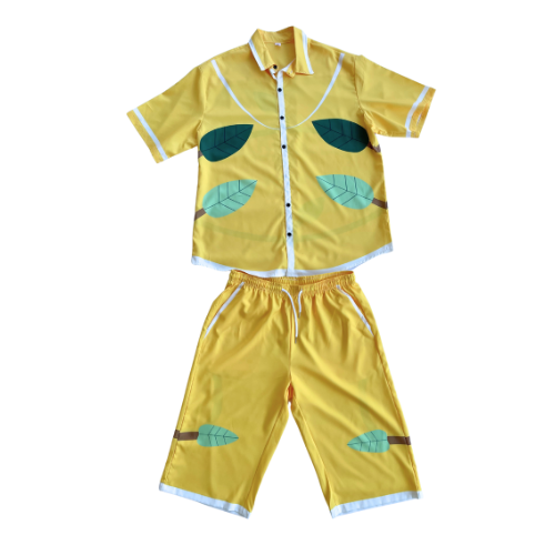 OpenlyBold Men's Short-Sleeve Shirt & Drawstring long Shorts: YELLOW
